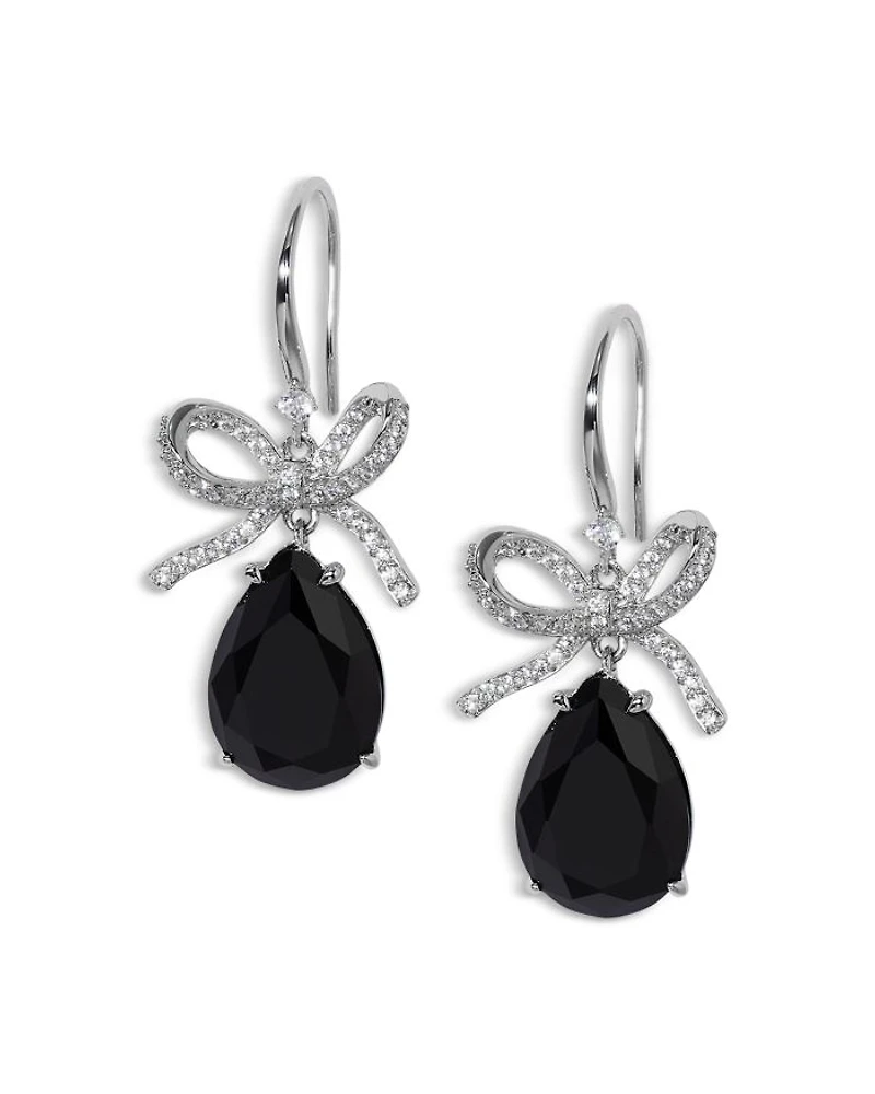 Macaron Cubic Zirconia Pear Bow Drop Earrings