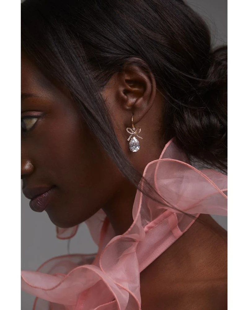 Macaron Cubic Zirconia Pear Bow Drop Earrings