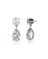 Signature Lab-Grown Diamond Drop Earrings in 14K White Gold, 1.5ctw Round Brilliant & Pear Lab Grown Diamonds
