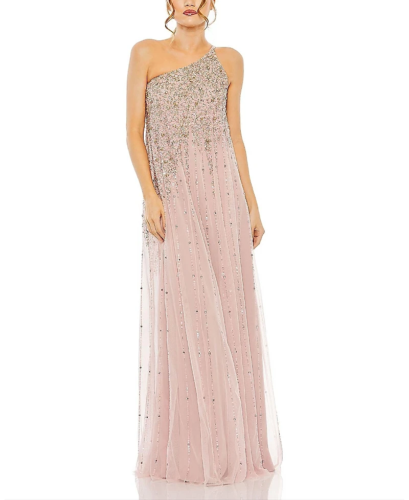 Mac Duggal One Shoulder Embellished Trapeze A Line Gown