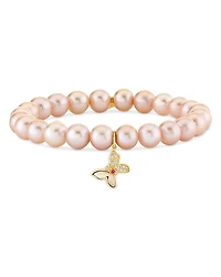 Sydney Evan Wicked x Sydney Evan 14K Yellow Gold Diamond Glinda Butterfly Charm Freshwater Rose Pearl Stretch Bracelet