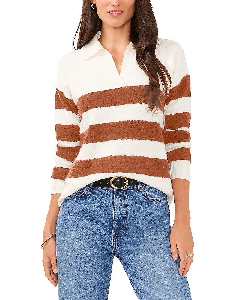 Vince Camuto Striped Long Sleeve Polo Shirt
