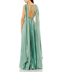 Sleeveless High Neck Cape Back Heat Pleated Gown