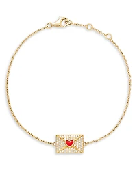 Yvonne Leon 18K Yellow Gold Bracelet Ma Declaration Gray Diamond & Red Heart Envelope Charm Link Bracelet