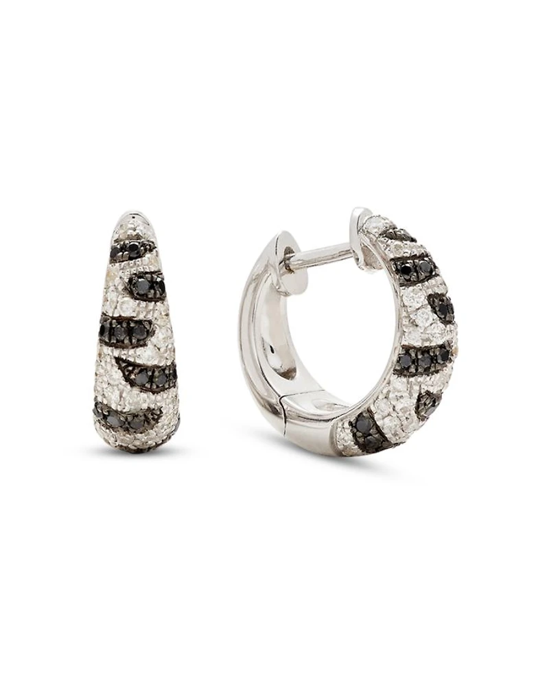 18K White Gold Zebra Diamond Huggie Hoop Earrings, 0.58 tcw