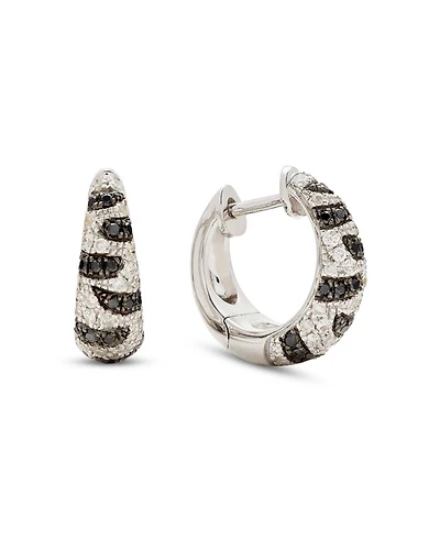 18K White Gold Zebra Diamond Huggie Hoop Earrings, 0.58 tcw
