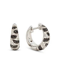 18K White Gold Zebra Diamond Huggie Hoop Earrings, 0.58 tcw