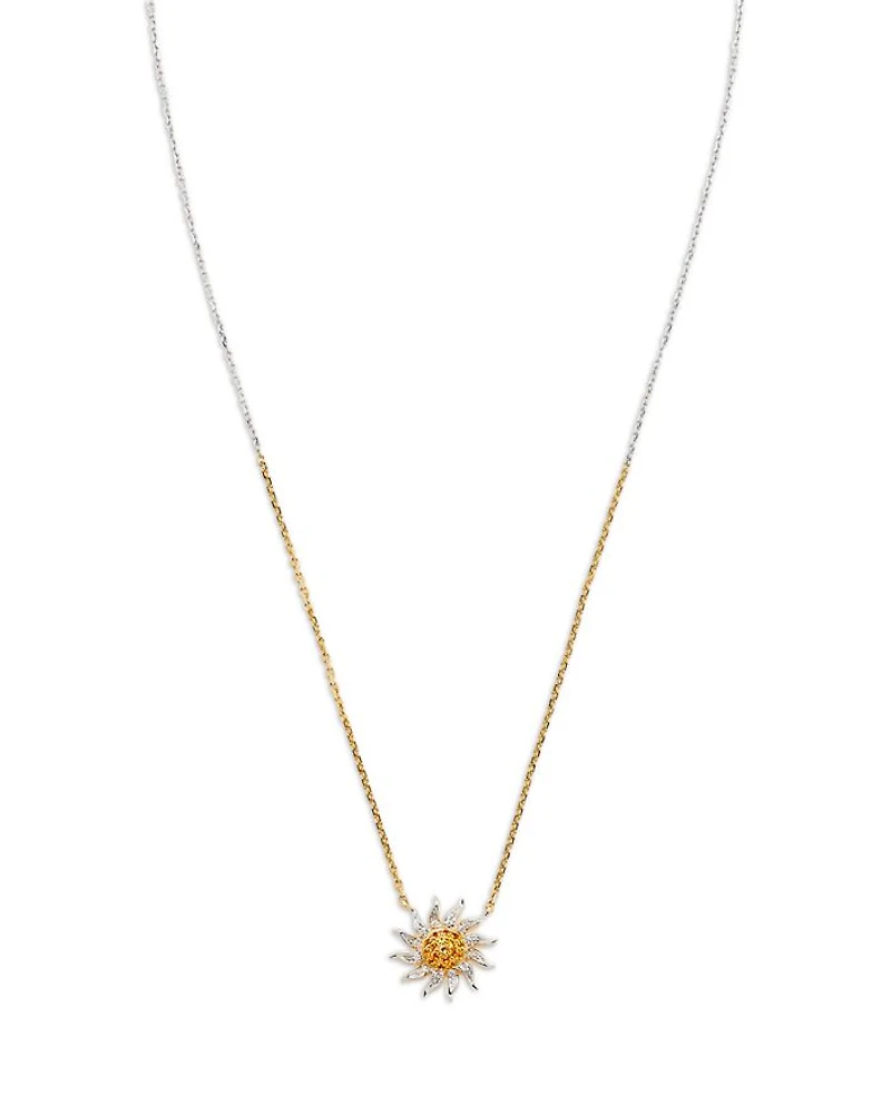 18K White & Yellow Gold Collier Mini Soleil Citrine & Gray Diamond Sun Pendant Necklace, 14.17"