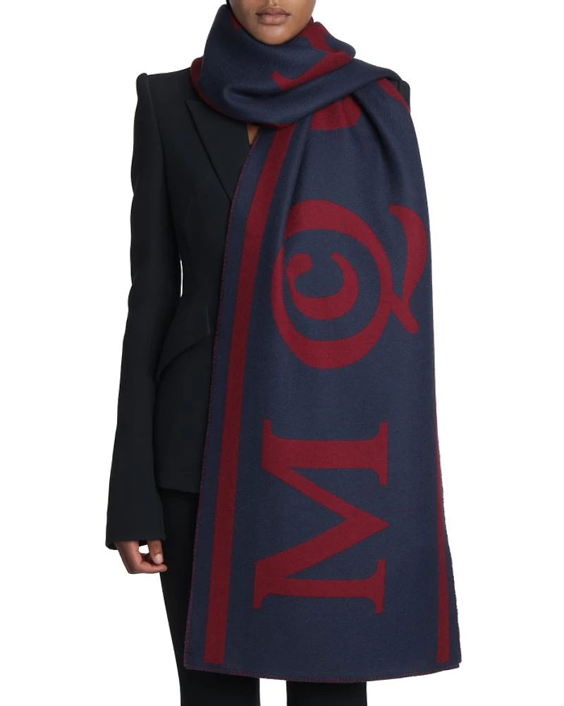 Logo Stripe Wool Scarf