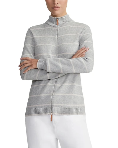 Lafayette 148 New York Striped Zip Front Sweater
