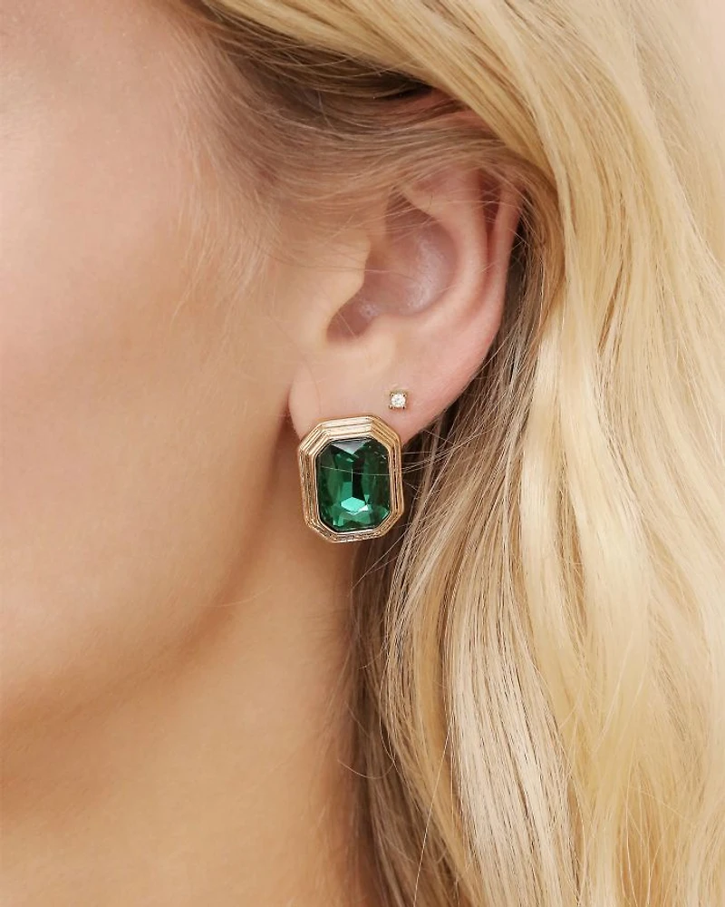 Color Stone Stud Earrings in 18K Gold Plated
