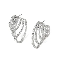 Cabaret Cubic Zirconia Multi Row Hoop Earrings in Rhodium Plated - Exclusive