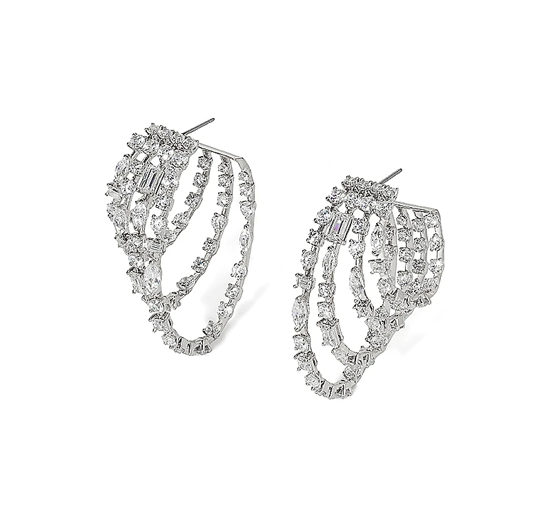 Nadri Cabaret Cubic Zirconia Multi Row Hoop Earrings