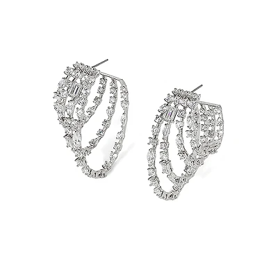 Nadri Cabaret Cubic Zirconia Multi Row Hoop Earrings