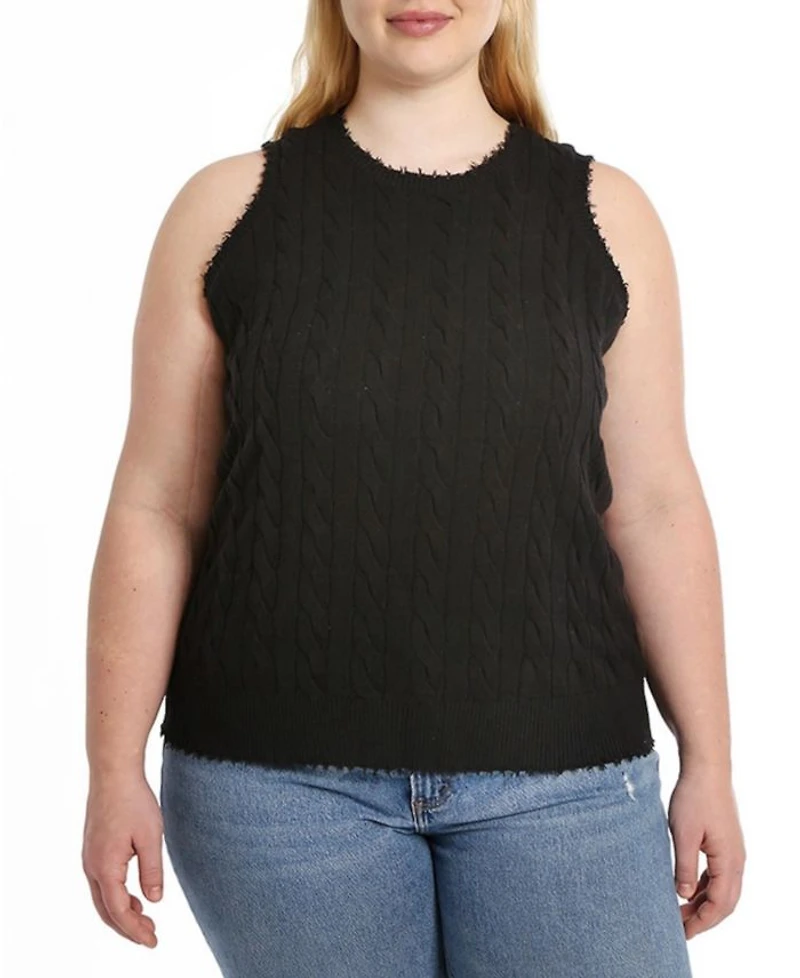 Plus Cotton Frayed Cable Tank Top