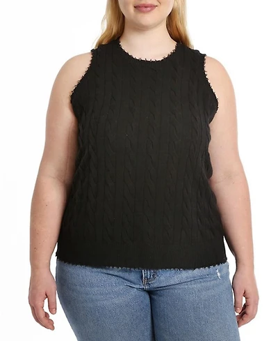 Plus Cotton Frayed Cable Tank Top