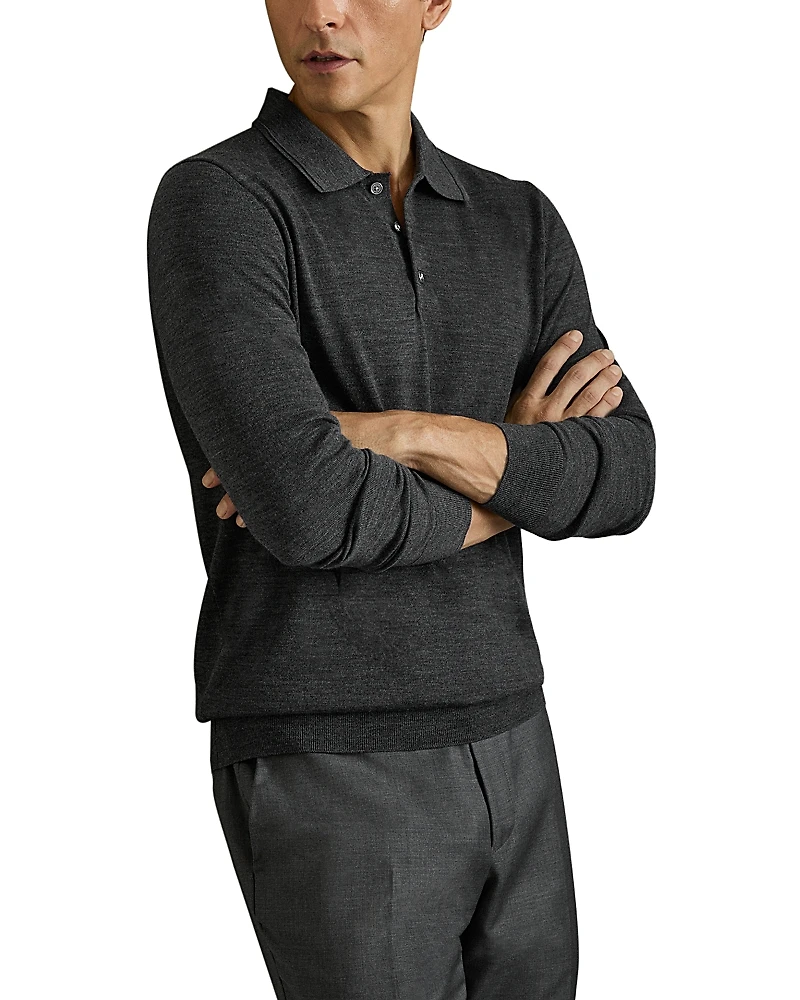 Reiss Regular Fit Quarter Button Merino Wool Polo Sweater