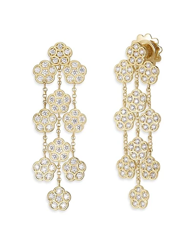 18K Yellow Gold Diamond Daisy Chandelier Earrings