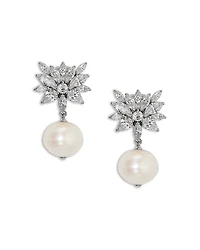 Nadri Sav Cubic Zirconia Cluster & Cultured Freshwater Pearl Clip On Drop Earrings