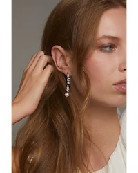 Sav Cubic Zirconia Cluster & Cultured Freshwater Pearl Linear Drop Earrings in Rhodium Plated