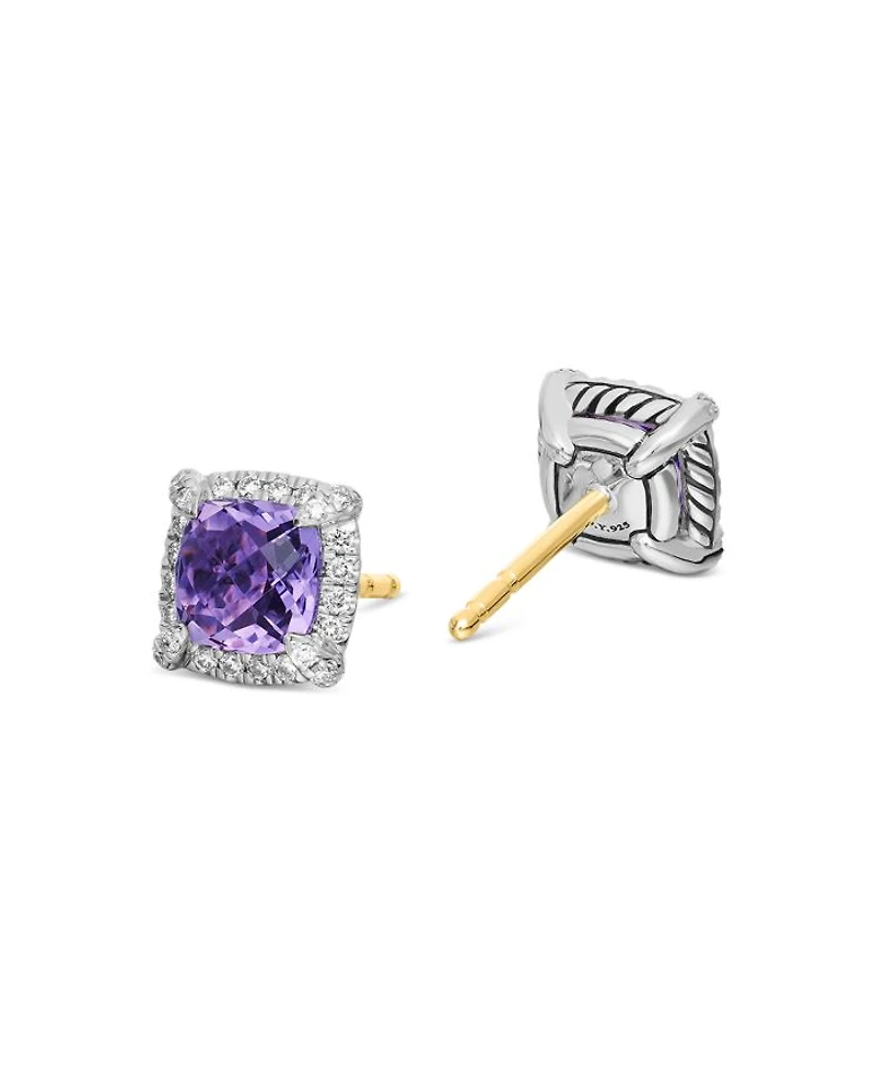 Sterling Silver Chateline Gemstones & Diamond Stud Earrings - Exclusive