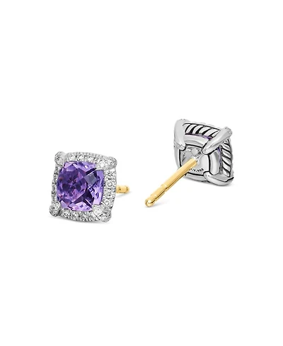Sterling Silver Chateline Gemstones & Diamond Stud Earrings - Exclusive