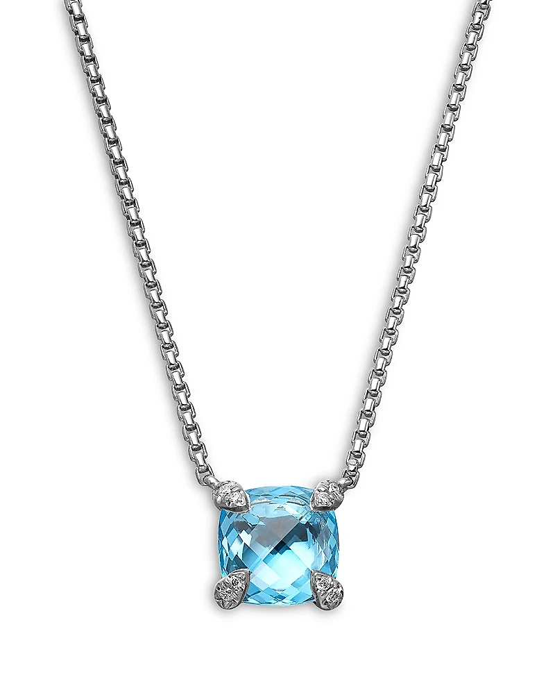 David Yurman Chatelaine Pendant Necklace with Blue Topaz and Diamonds, 18