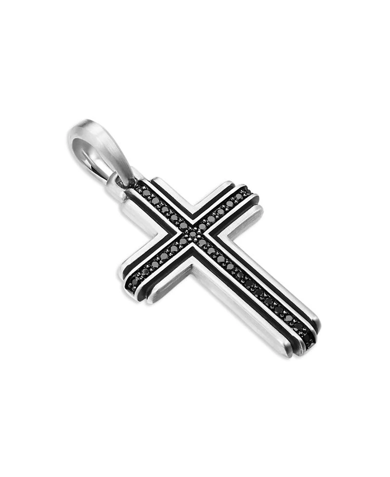 Men's Deco Cross Pendant in Sterling Silver with Diamonds