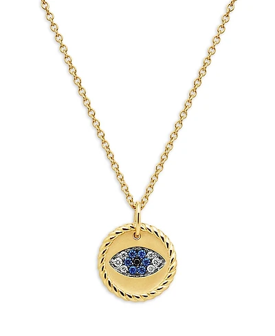 David Yurman Cable Collectibles Evil Eye Charm Necklace with Blue Sapphire and Diamonds