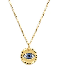 David Yurman Cable Collectibles Evil Eye Charm Necklace with Blue Sapphire and Diamonds