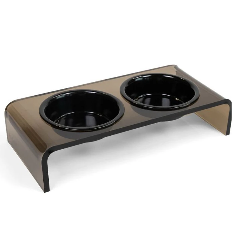 Small Smoke Bronze Double Bowl Pet Feeder, 1 Pint Bowls