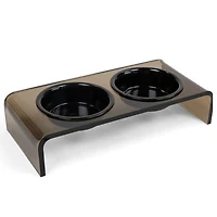 Small Smoke Bronze Double Bowl Pet Feeder, 1 Pint Bowls