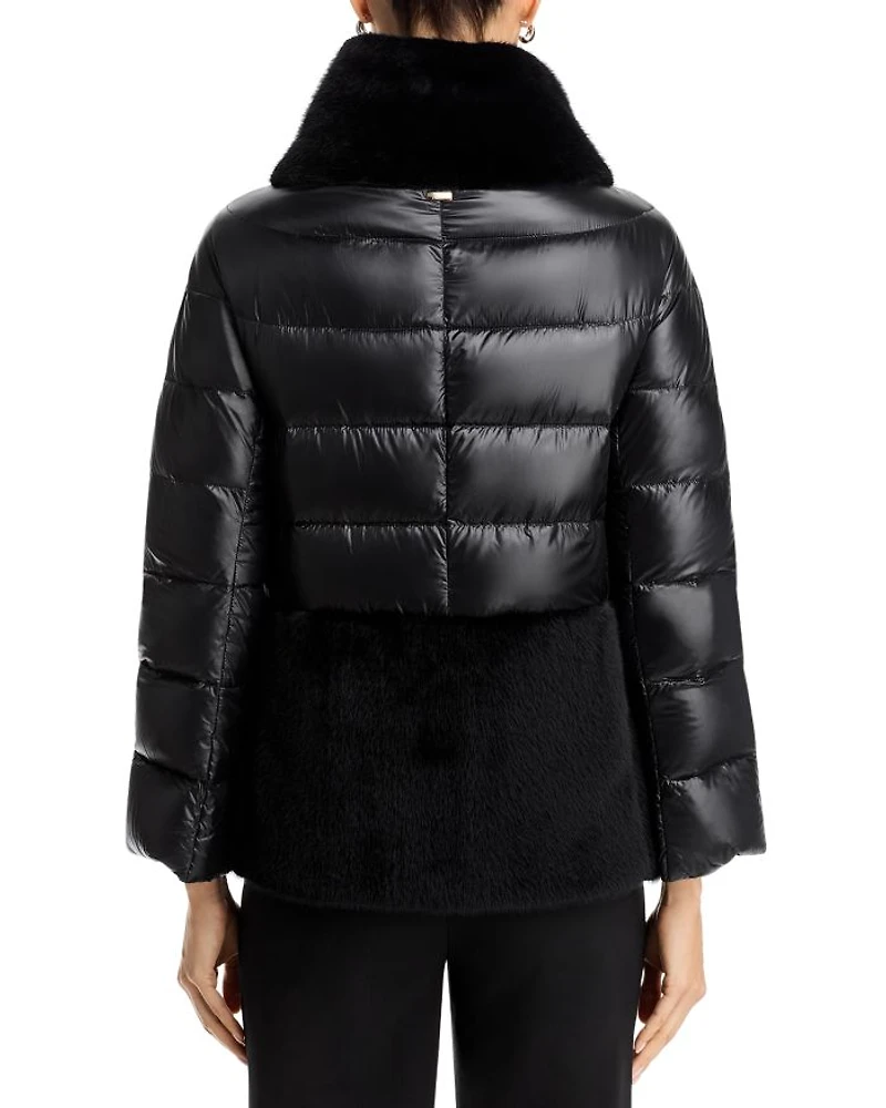 Quilted Faux Fur Trim Coat