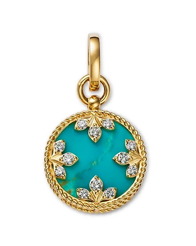 18K Yellow Gold Turquoise & Diamond Venetian Princess Medallion Pendant Necklace, 15"-17"