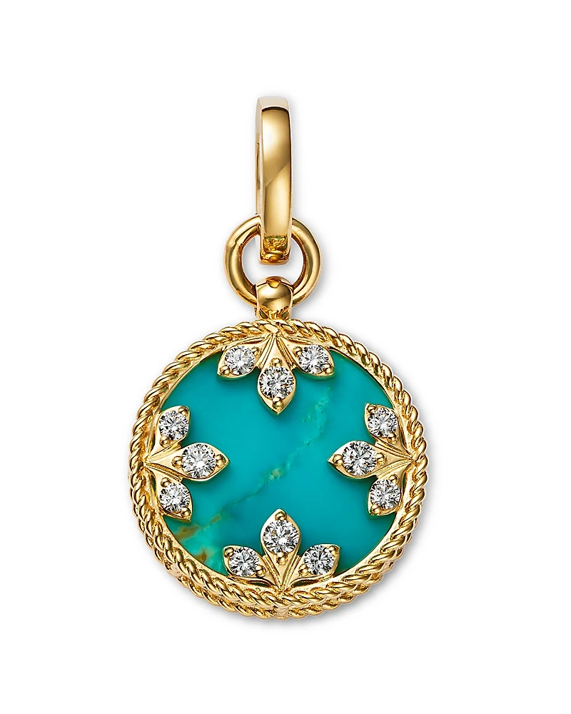 Roberto Coin 18K Yellow Gold Turquoise & Diamond Venetian Princess Medallion Pendant Necklace, 15-17