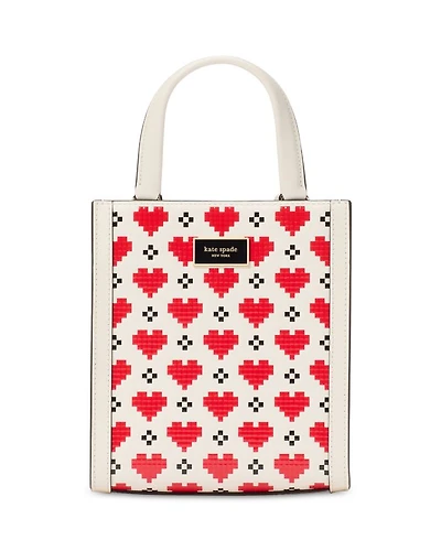 Manhattan Pixel Hearts Embossed Saffiano Leather Mini Tote