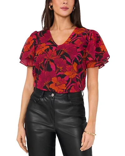 Floral Print Ruffled Sleeve Top