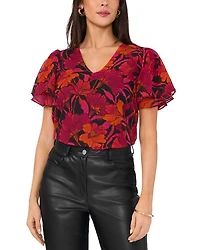Floral Print Ruffled Sleeve Top