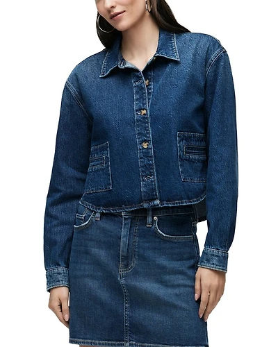 Cropped Boxy Button Front Denim Shirt Jacket