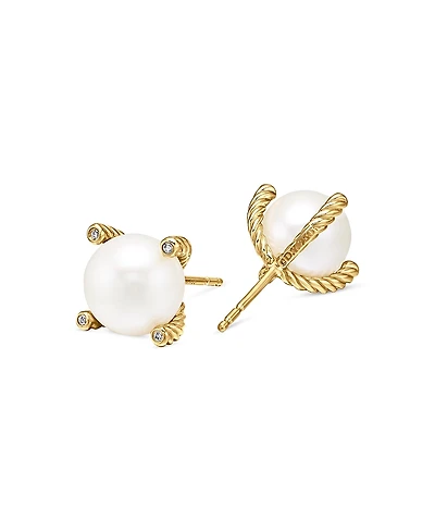 David Yurman 18K Yellow Gold Solari Stud Earrings with Cultured Freshwater Pearls & Diamonds