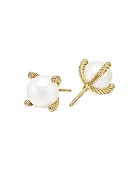 David Yurman 18K Yellow Gold Solari Stud Earrings with Cultured Freshwater Pearls & Diamonds