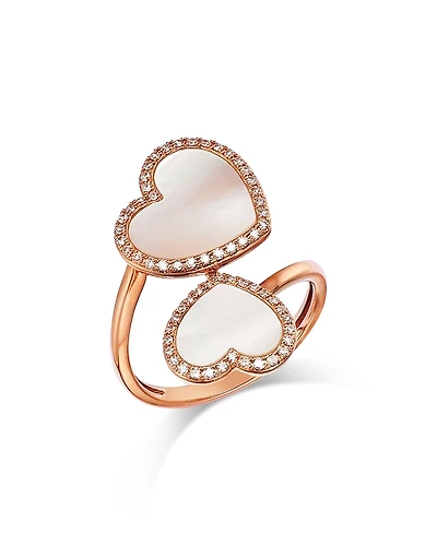 Bloomingdale's Fine Collection Mother of Pearl & Diamond Double Heart Bypass Ring