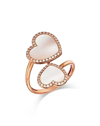 Bloomingdale's Fine Collection Mother of Pearl & Diamond Double Heart Bypass Ring