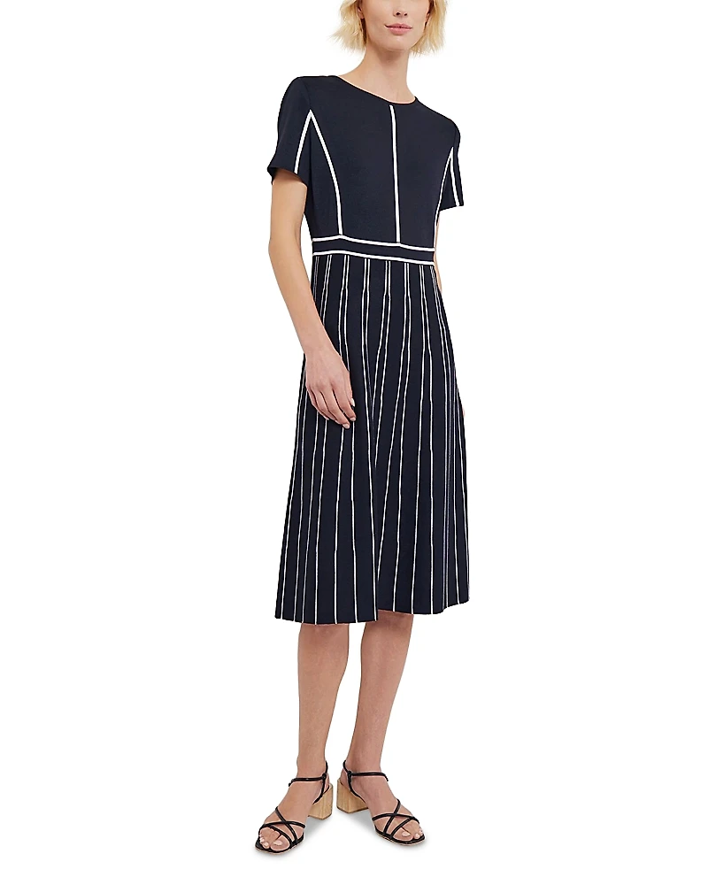 Misook Contrast Piping Jewel Neck A Line Dress