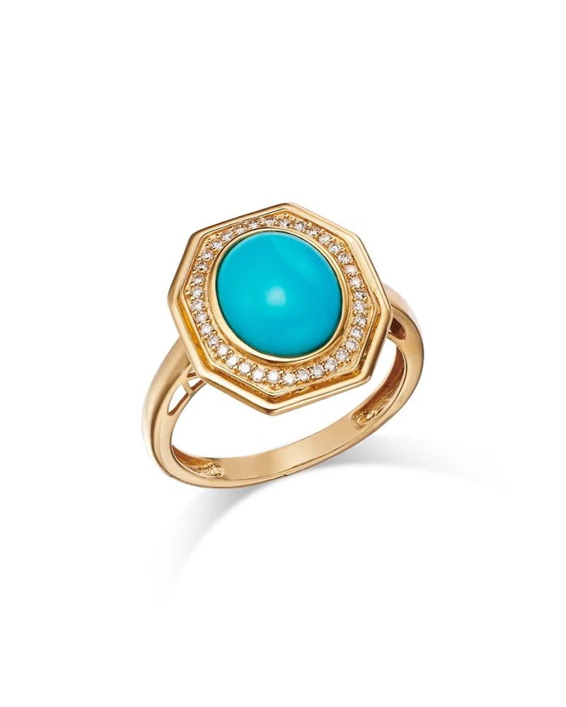 Turquoise & Diamond Halo Ring in 14K Yellow Gold