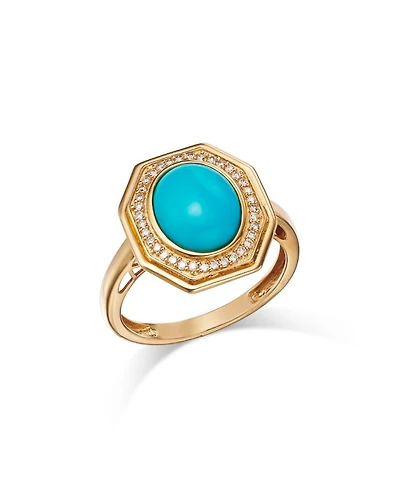 Turquoise & Diamond Halo Ring in 14K Yellow Gold