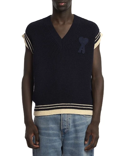 Regular Fit Ribbed Cap Sleeve Knit Vest