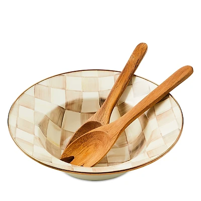 Mackenzie-Childs Mocha Check Salad Serving Set