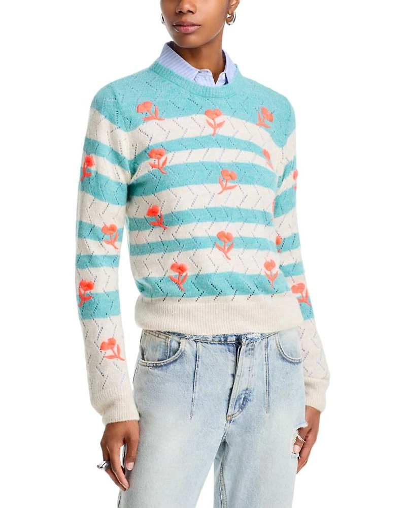 Embroidered Round Neck Pullover Sweater