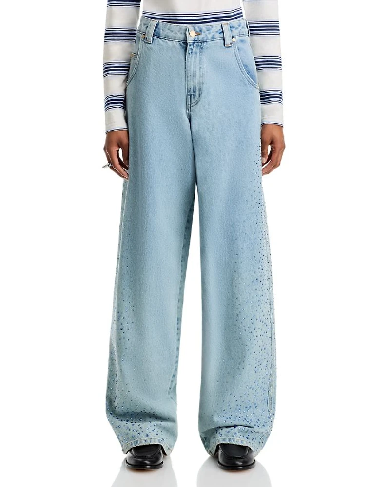High Rise Wide Leg Jeans Aqua Blue